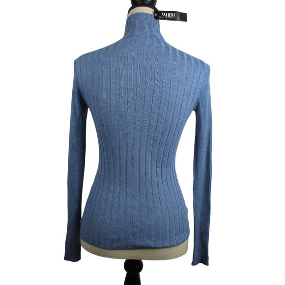 WHBM Mockneck Sweater Blue Cashmere Blend Size XS Fitted Layering Ribbed - Picture 5 of 7